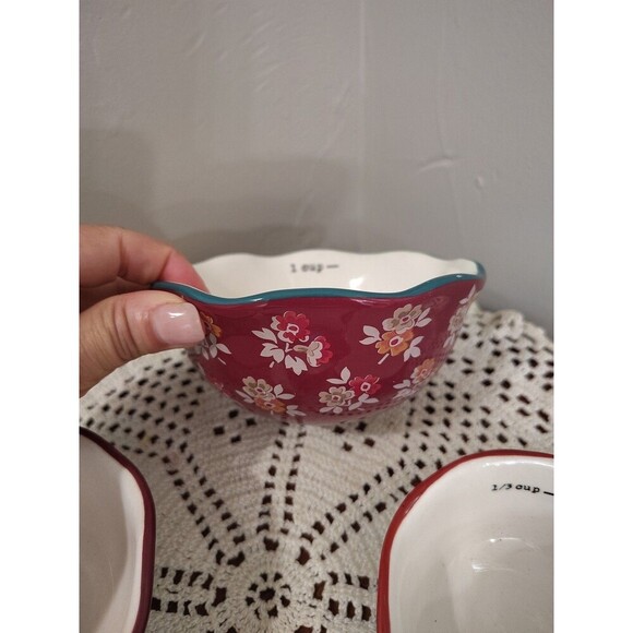 The Pioneer Woman Nesting Measuring Bowl Set 4 piece Fall Flowers Stoneware - Picture 9 of 12